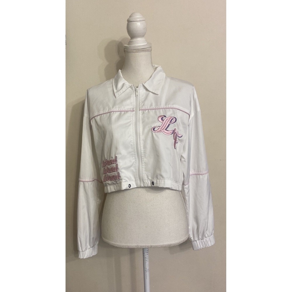LF The Brand Women's Cropped Windbreaker Jacket M Medium White Pink Retail $288